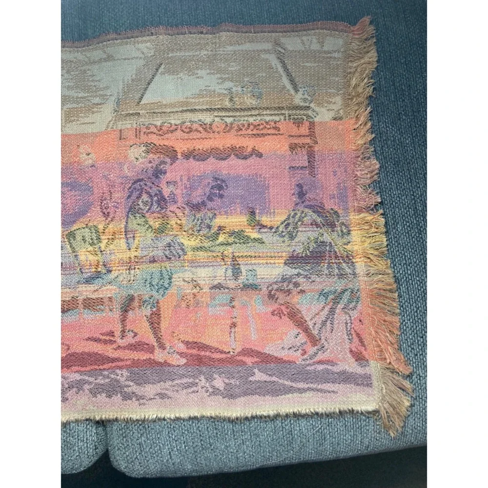 Vtg Woven Tapestry Table Runner Figural Tavern Dance French Belgian‎ Style 36